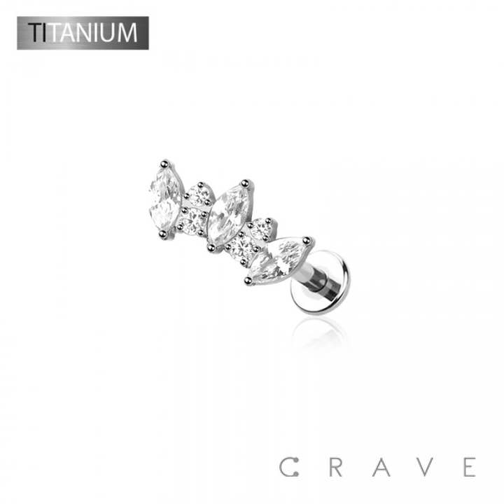 CRAVE BODY JEWELRY - Wholesale Stud/post earrings - IMPLANT GRADE SOLID TITANIUM MARQUISE LINE CZ PUSH IN TOP LA