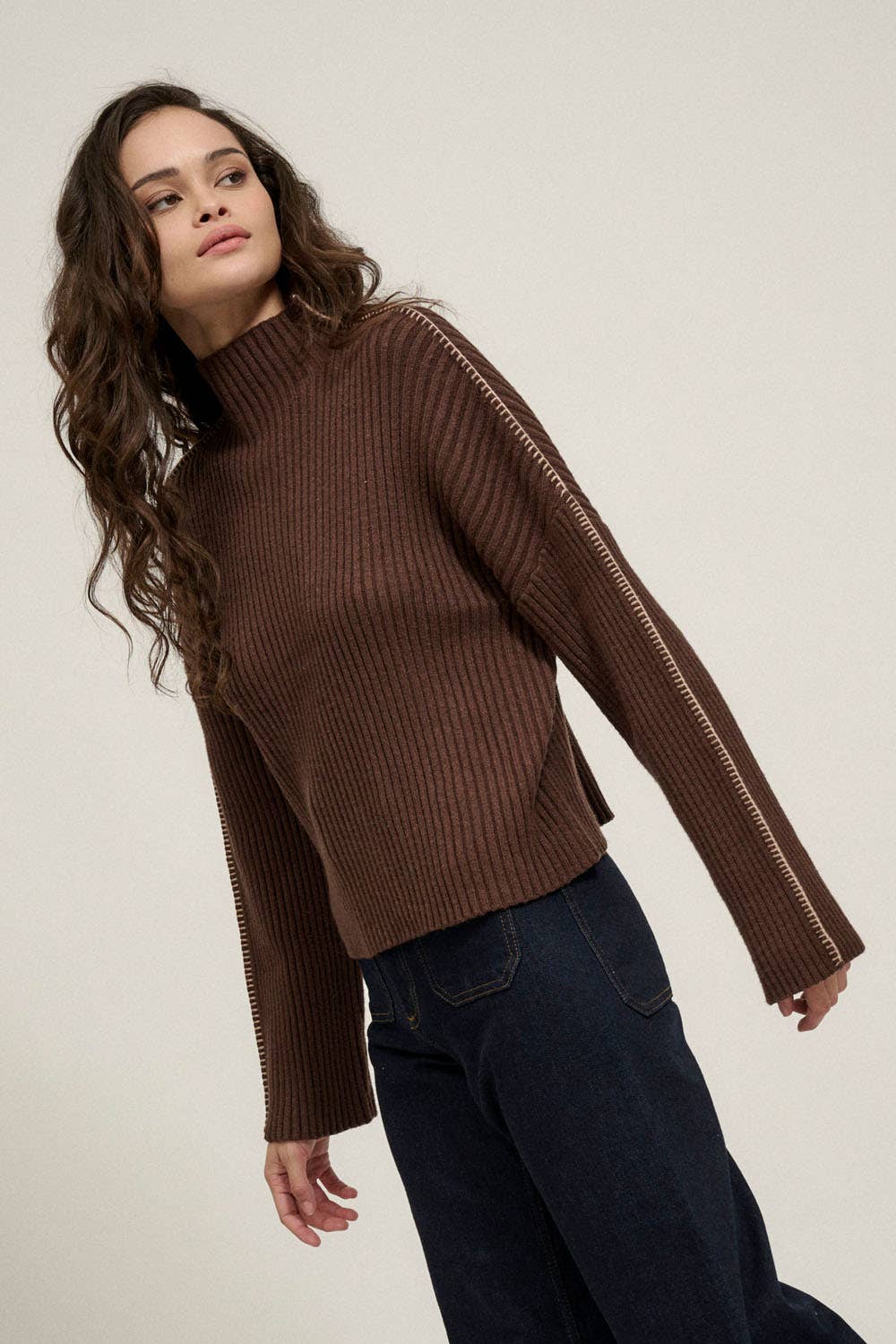 Promesa USA - Wholesale Knit Sweater - Women's - Solid High Neck Rib Knit Expose Seam Sweater22