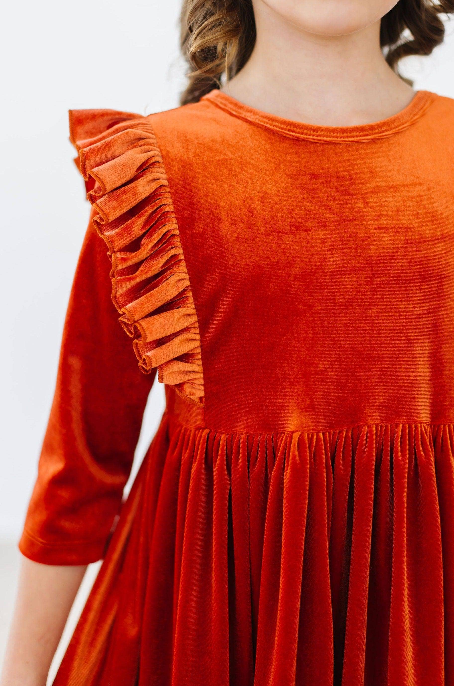 Mila & Rose - Wholesale Dress - Kids - Pumpkin Spice Velvet Ruffle Twirl Dress2