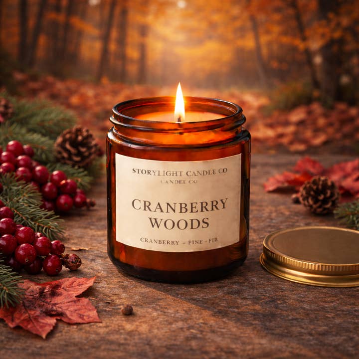 Cranberry Woods - Premium Coconut Apricot Wax Candle - Handmade Small Batch for wholesale by Storylight Candle Co