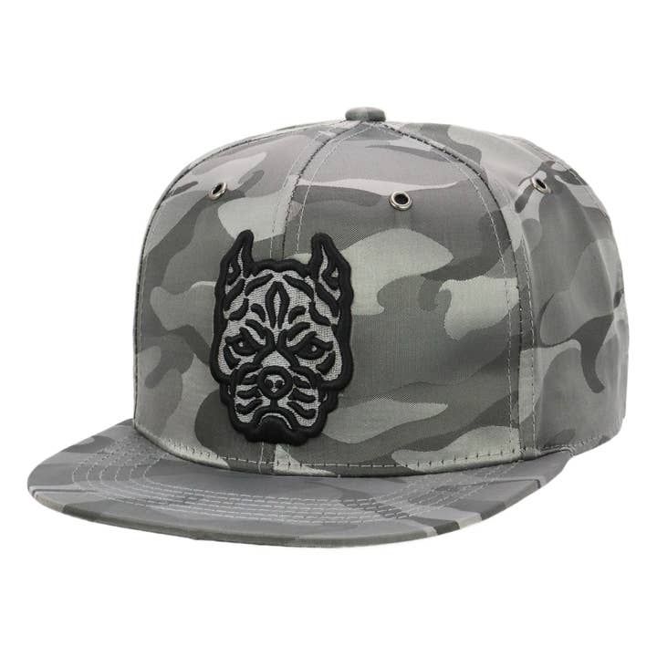 Cap Zone - Wholesale Flat Brim Cap - Unisex - Pitbull Dog Nylon Camo Flat Bill Snapback3