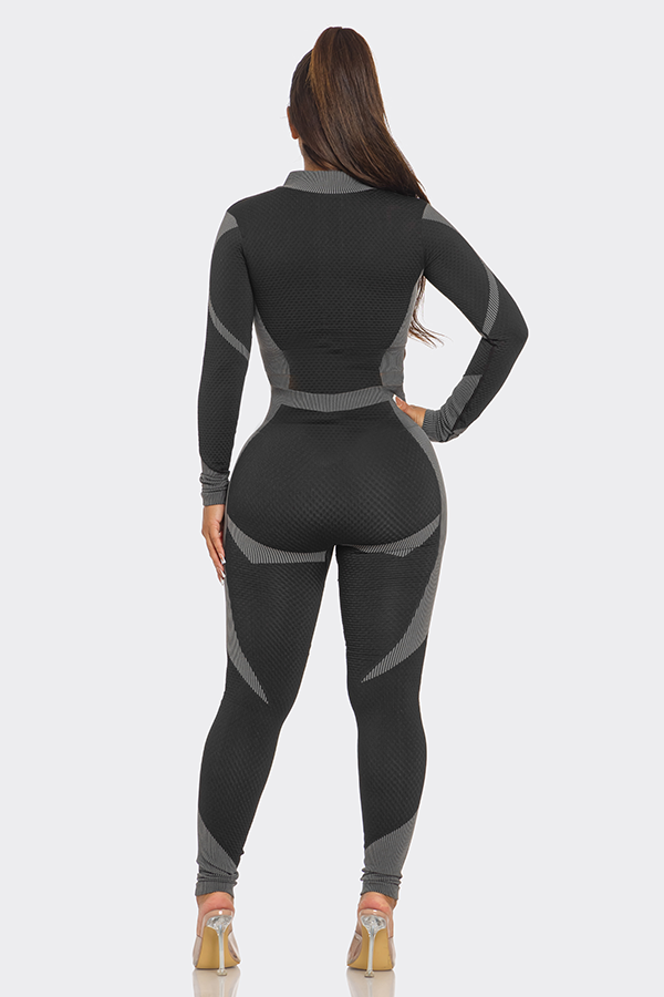 Lime All the Time - Wholesale Jumpsuit - Women's - Waffle Half Zip 2 Tone Bodycon Jumpsuit1