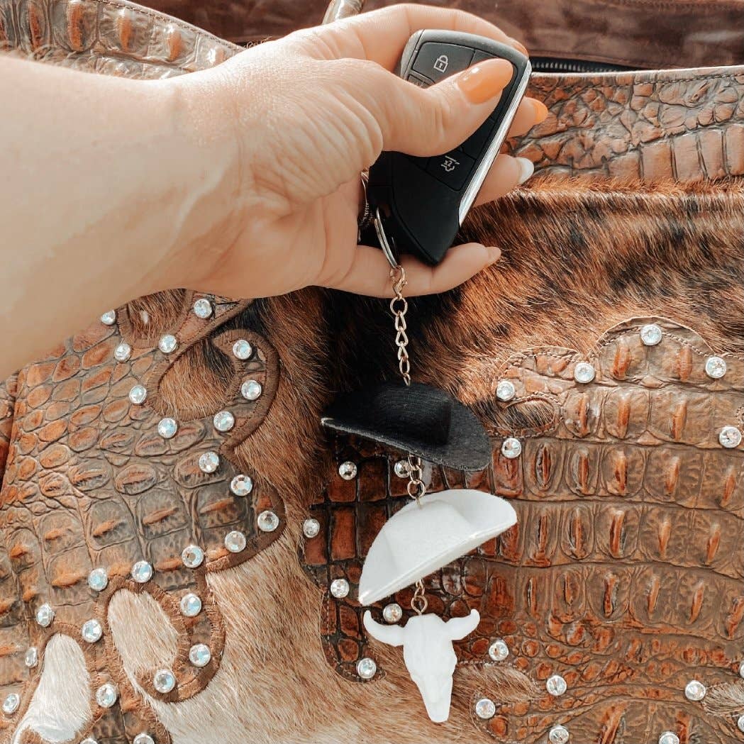 The Front Porch Label - Wholesale Keychain - Women's - Stone & Black Cowboy Hat Keychain6