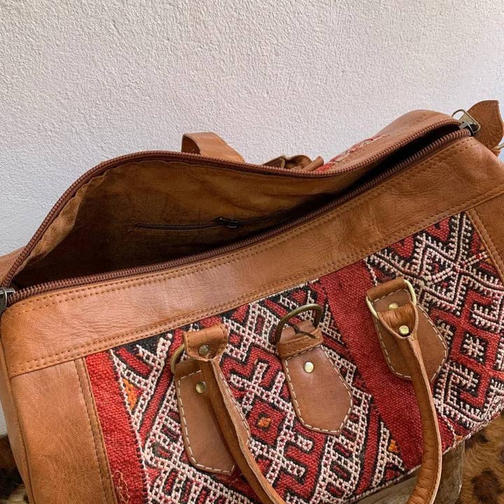 Melecraft – wholesale Weekender bag – men's – Moroccan duffle kilim bag ,Leather kilim travel bag5