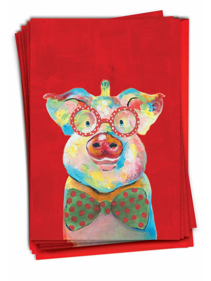Doos met 12 kerstkaarten - Funny Farm - Varken voor wholesale door NobleWorks