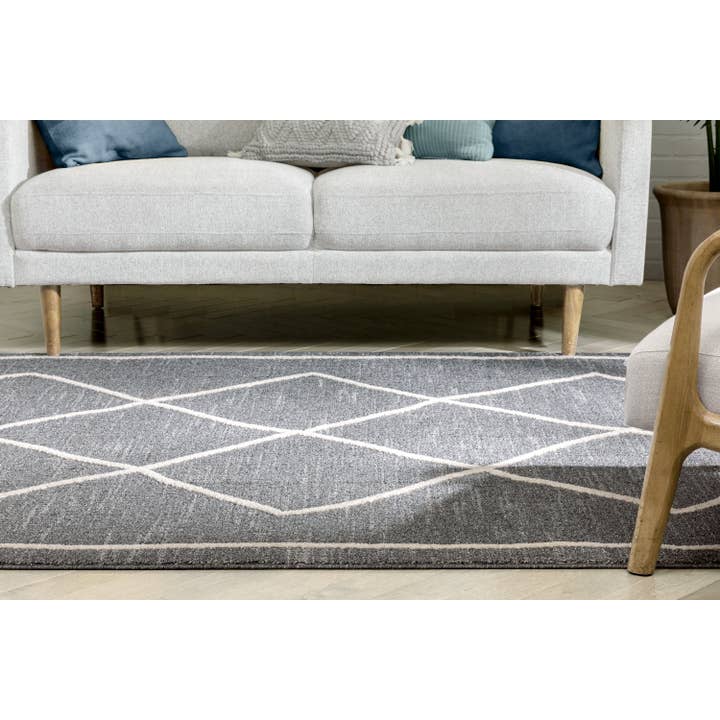 Well Woven - Vente Tapis - Tapis marocain à poils bouclés Cora en treillis gris