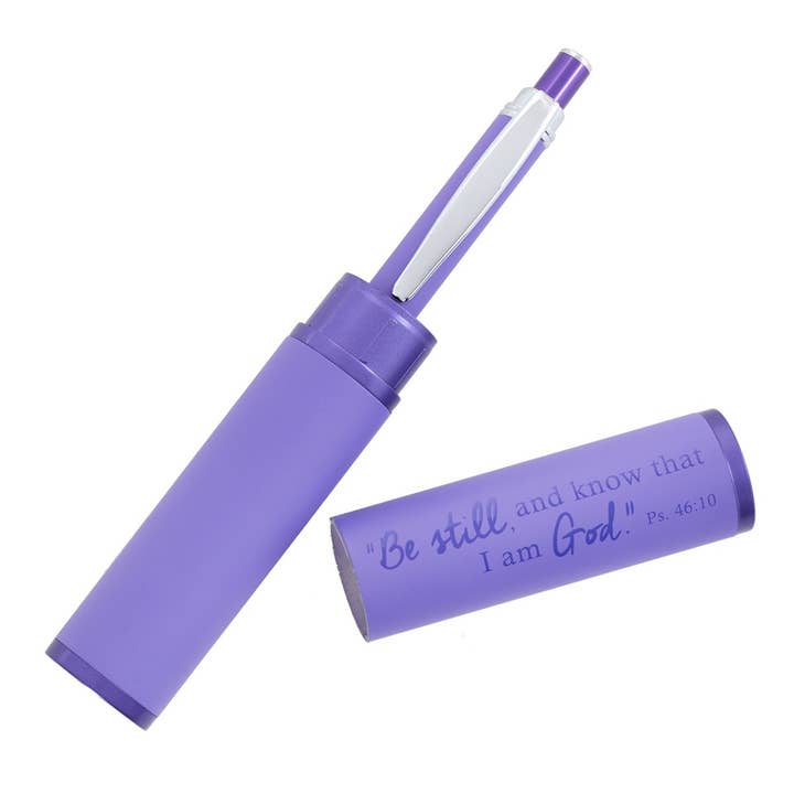Christian Art Gifts - Wholesale Pen - Pen in Case Be Still Purple Ps. 46:101