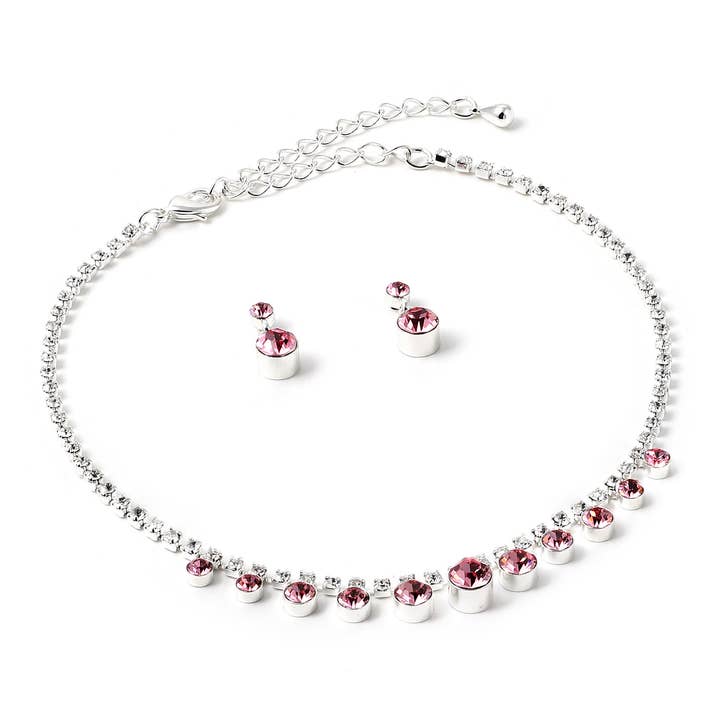 Silver Crystal Rhinestone Necklace and Earrings Set for wholesale by Cool Crystals