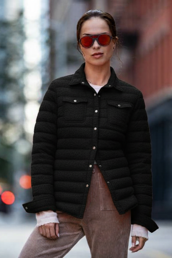 Cotes of London - Wholesale Puffer Jacket - Women's - The Harrow Bouclé | Down Shirt | Midnight Black3