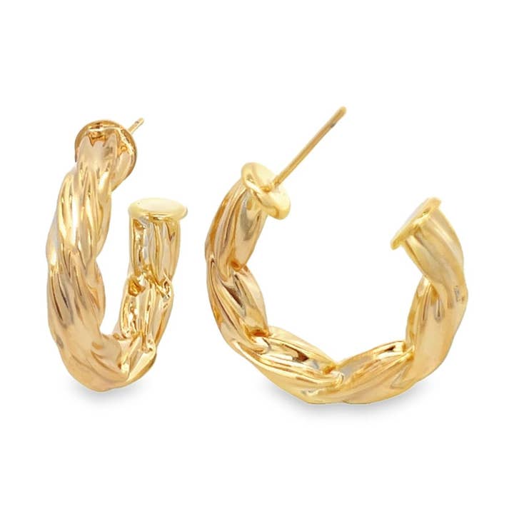 Thick Small Modern Twisted Gold Hoops (K11) for wholesale by MIA Jewelry