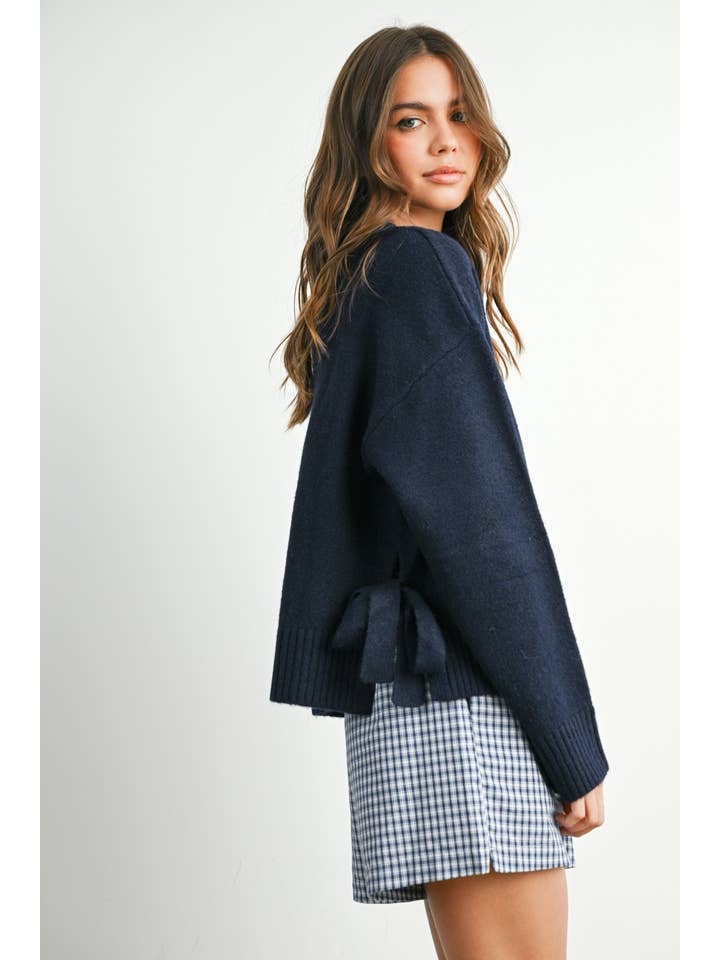 BUTTERMELON - Wholesale Sweatshirt - Women's - Tie Split-Hem Crewneck Long Sleeve Top - BMW790010