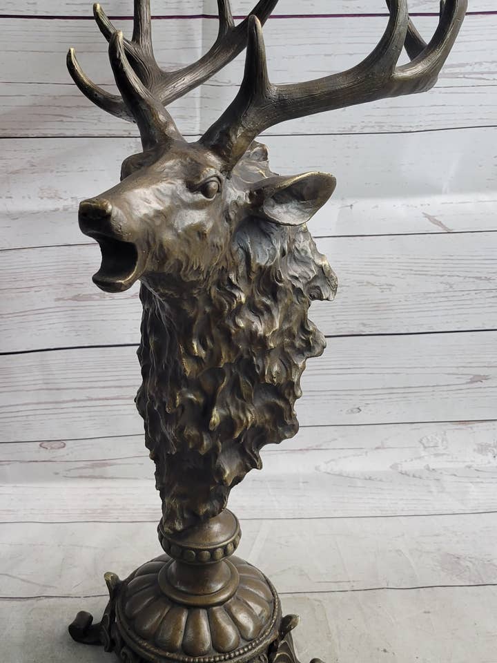 Elk Reindeer Caribou Stag Antlers Buck Bronze Bust Sculpture Statue Cabin Decor for wholesale by Bronzhaus