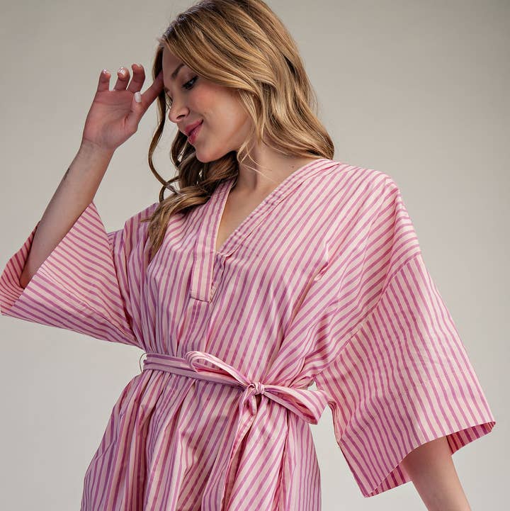 Glam - Wholesale Dress - Women's - Belted Relaxed Stripe Midi Dress3