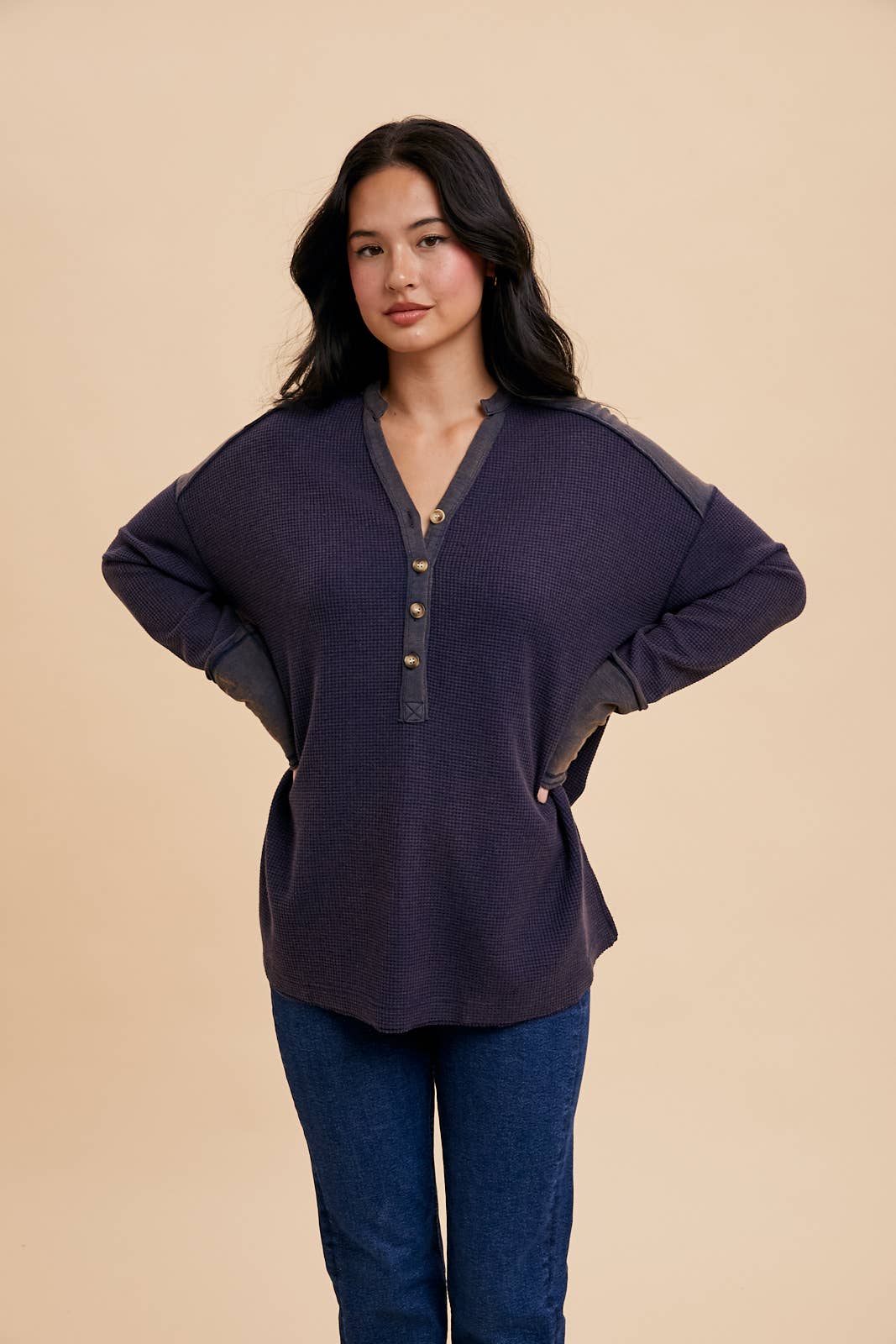 In Loom - Wholesale Knit Top - Women's - GARMENT WASHED THERMAL HENLEY2