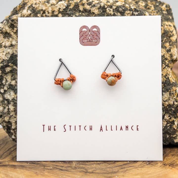 Aqua Terra Jasper Stud Earrings | Oxidized Silver | Handmade for wholesale by The Stitch Alliance