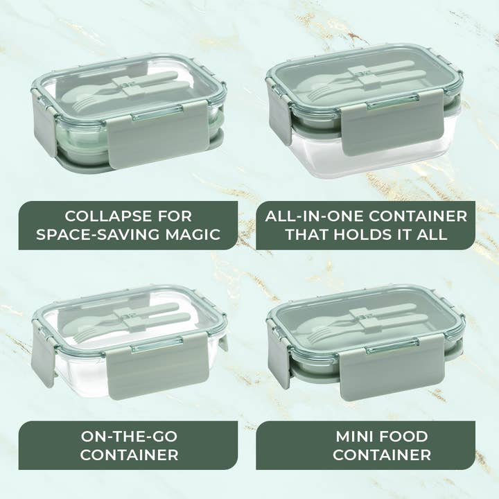 Lexi Home - Wholesale Lunch Bag/Box - Deluxe 4-in-1 Double Layer Glass Bento Box with Utensils