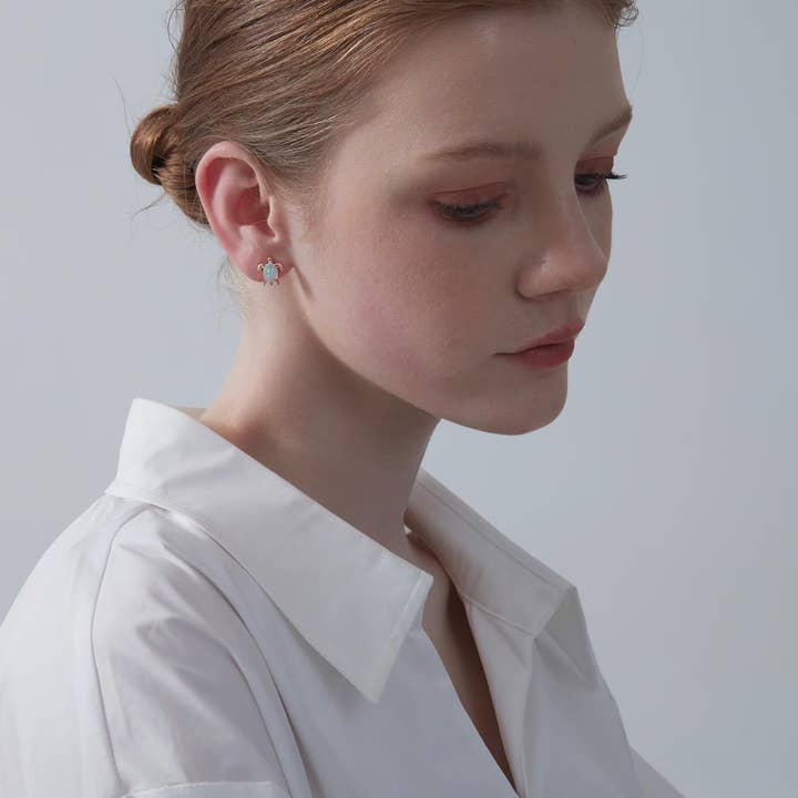 Perimade & Co. LLC - Wholesale Stud/Post Earrings - Opal Sea Turtle Beach Stud Earrings in 925 Sterling Silver4