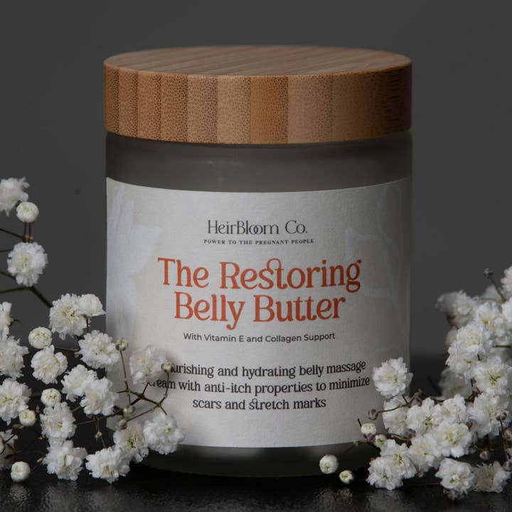 Pot en bambou 8oz ÉTIQUETTE BLANCHE Beurre corporel pour la vente par HEIRBLOOM CO.