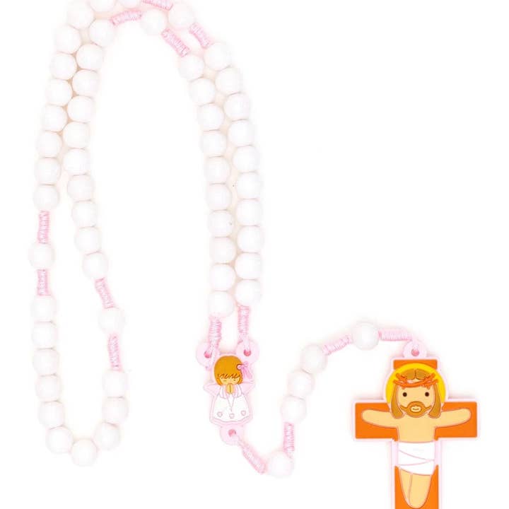 Little Drops of Water® – Großhandel Gebetskette für den Hals – Schutzengel Katholischer Rosenkranz Mädchen | Rosa Gebetsperlen | Kleine Wassertropfen4