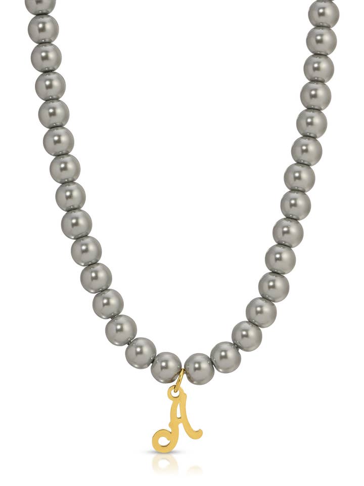 Grey Pearl Initial Necklace for wholesale by KOZAKH