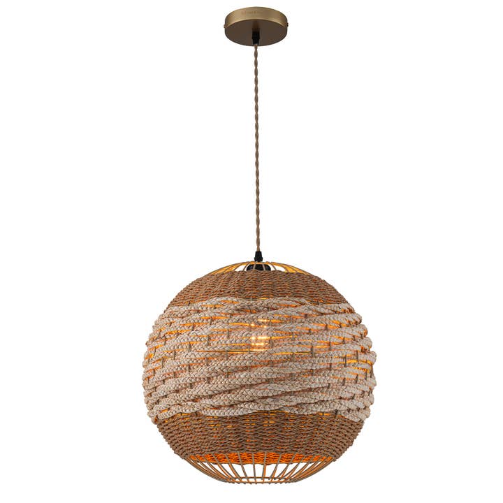 Lampe suspendue Palma en forme de globe en tissu naturel bicolore à 1 ampoule pour la vente par ELE Light & Decor
