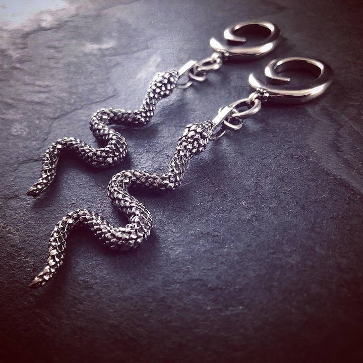 Snake Gauged Spiral Earrings - Silver for wholesale by Lost Apostle