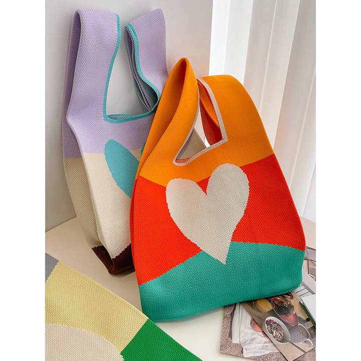 FurDecoration - Wholesale Tote Bag - Women's - Colorful Heart Patterned Bags - Handbags