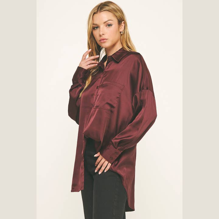 POROY SATIN BUTTON DOWN SHIRT for wholesale on Faire7