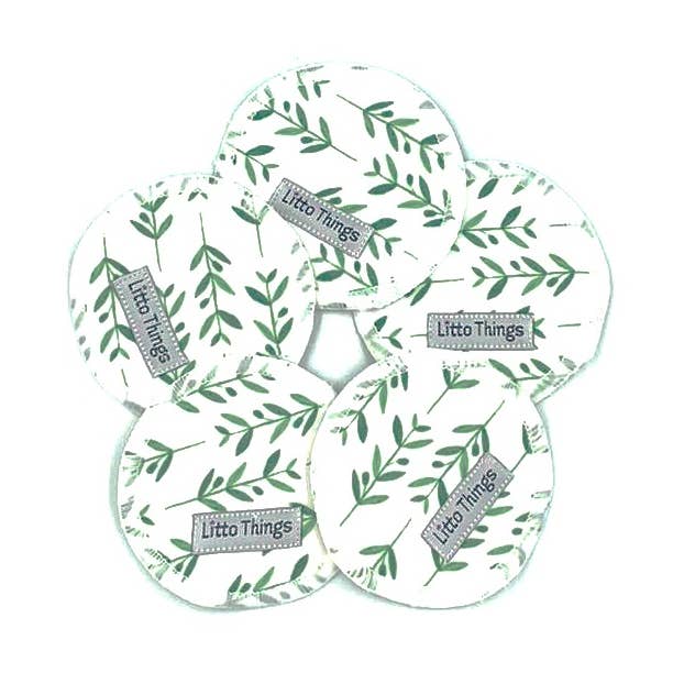 Tampons démaquillants imperméables en bambou, 10 pièces - Feuilles vertes pour la vente par Litto Things