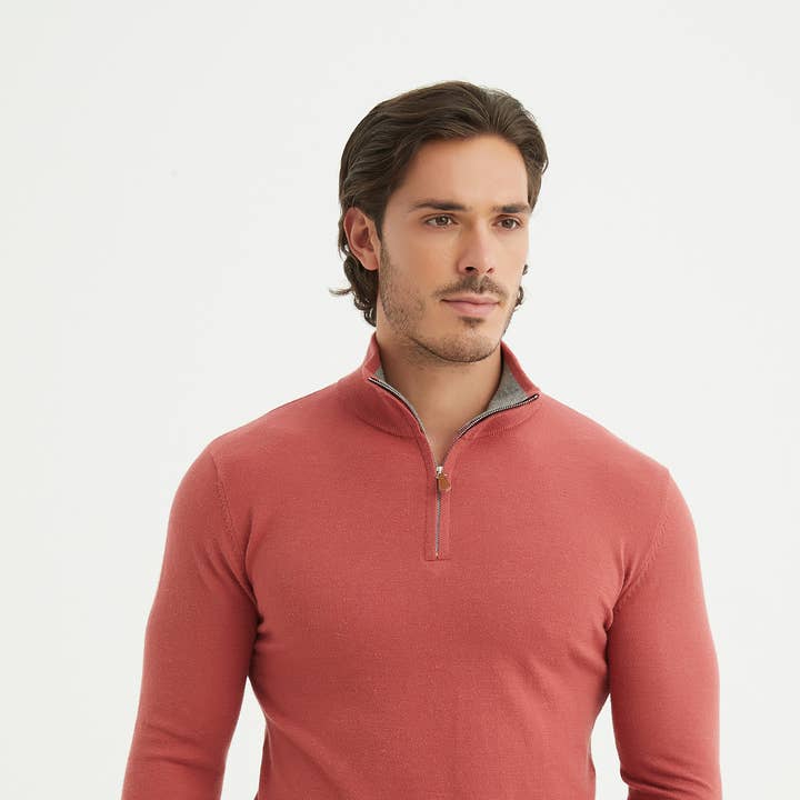 Trucker collar sweater Terracotta for wholesale by Yves Enzo
