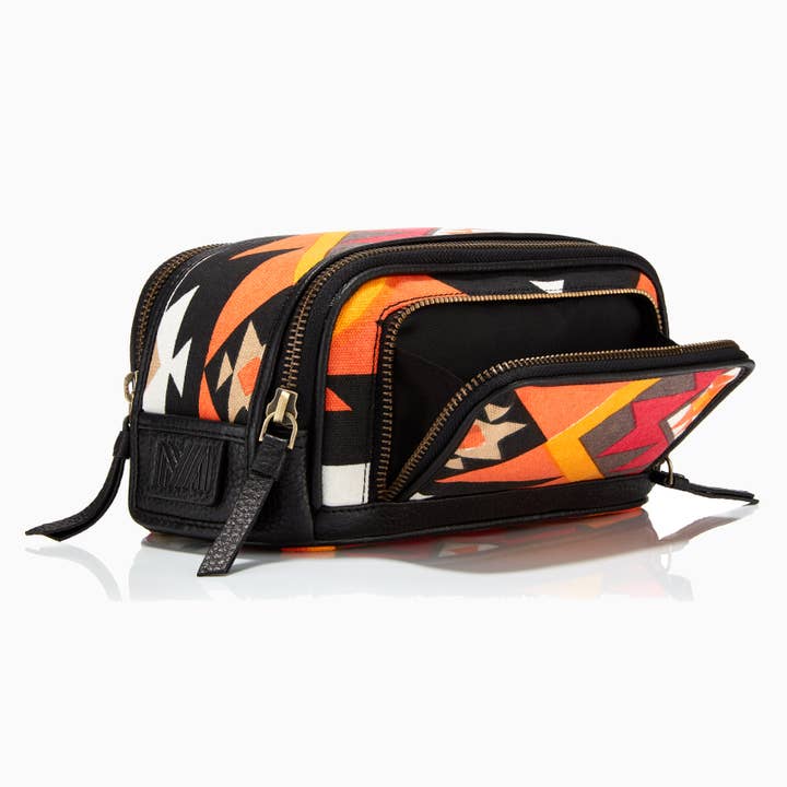 Gaucho Aztec Duo Zip Toiletry Wash Bag, Black/ Multicolour Canvas for wholesale by Mantidy