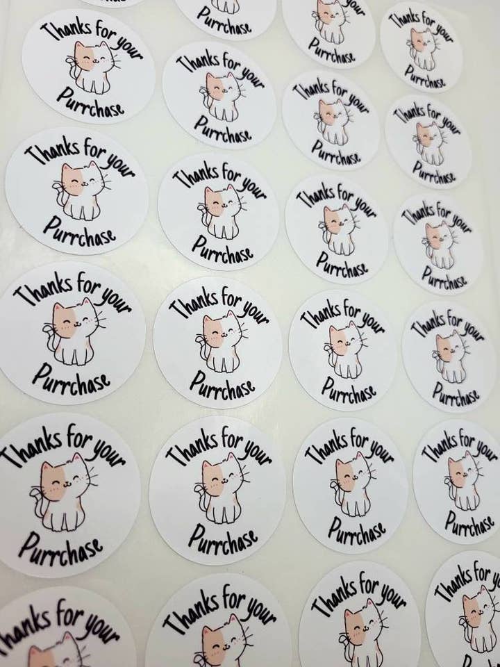 X35 Punny Packaging Stickers, Cute Cat Labels, Thank You for wholesale by The Sticker Scene