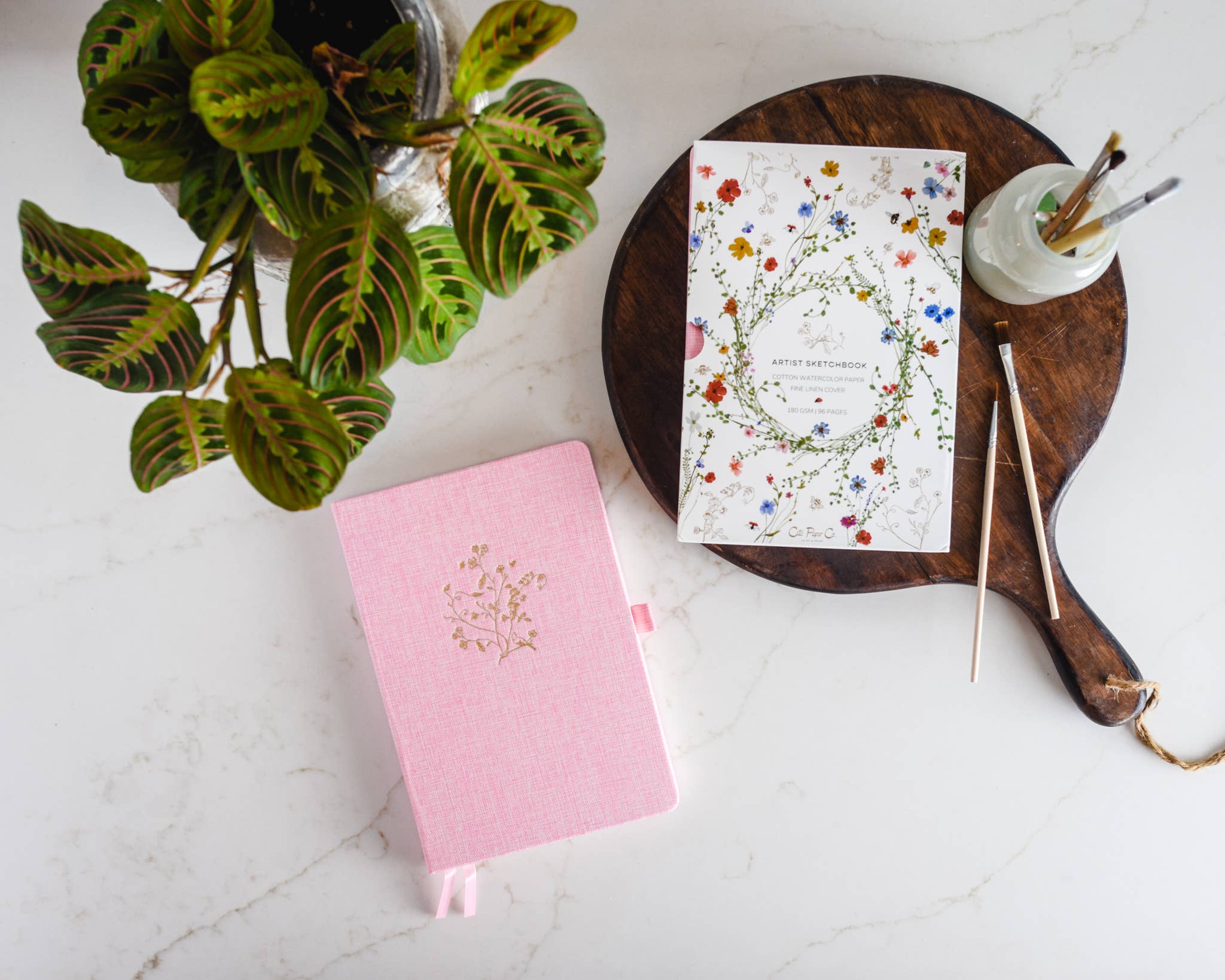 Cate Paper Co. - Wholesale Sketchbook/Sketchpad - Gold Floral Embossed Linen Cover Sketchbook 5