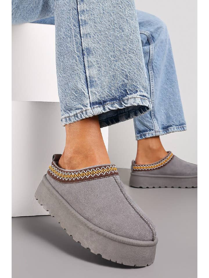 No Doubt Shoes - Wholesale Slides - Women's - Women's Faux Fur Lined Slipper Platform Sliders Aztec Mules 23