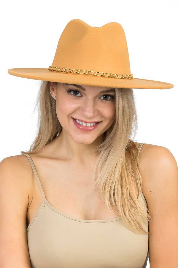 Cap Zone - Vente Chapeau en feutre – unisexe - Chapeau de rancher à large bord à chaîne dorée en faux daim4