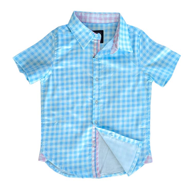 Gingham Blue Shirt in Short Sleeves for wholesale by TukTuk Designs