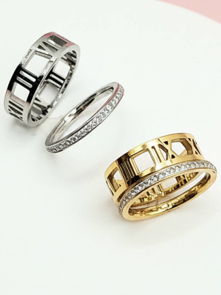 24 Pack Of Gold Plated Numeral Stacking Rings for wholesale by Arya Jewellery Wholesale