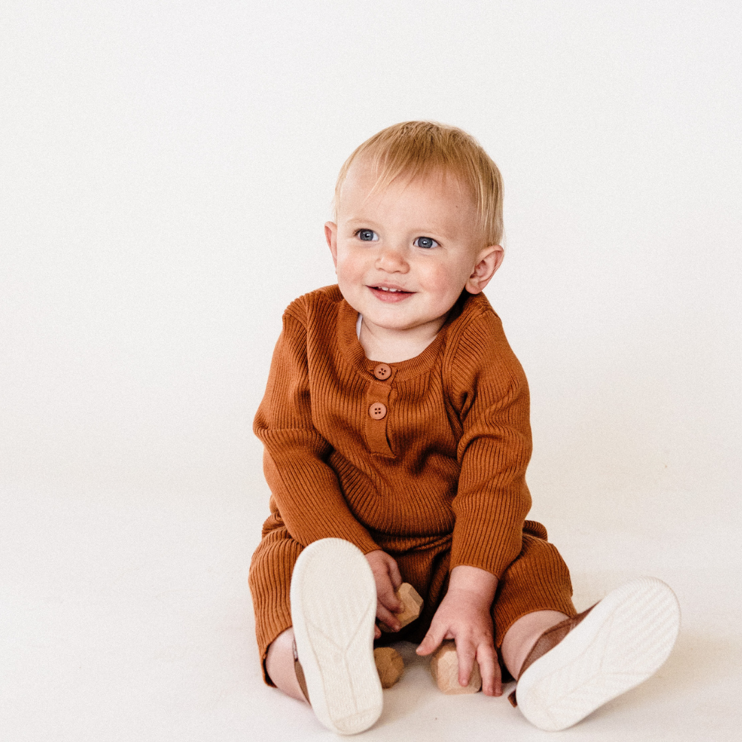 HAHA MAMA Clothing - Wholesale Jumpsuit - Baby - Camel Knit Long Sleeve Bodysuit - Infant1