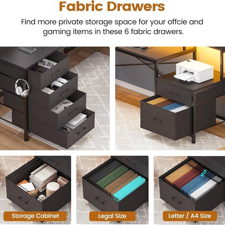 ShipItFurniture - Wholesale Desk Set - Black L-Shaped Desk with 6 Drawers & File Cabinet