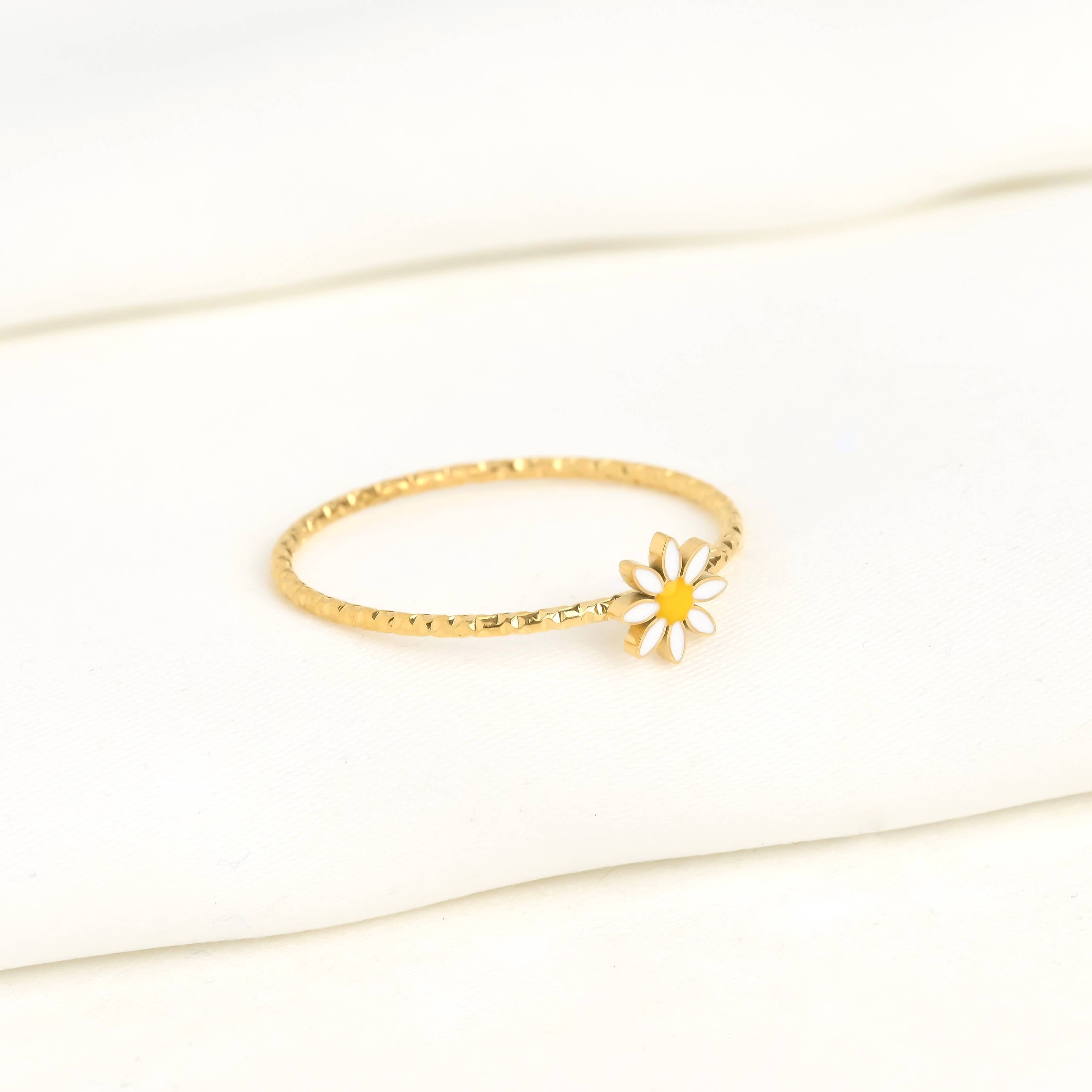 Blueyejewelry - Wholesale Band/Stacked Ring - Minimalist Daisy Ring - Tiny White Flower Ring - Floral Ring1