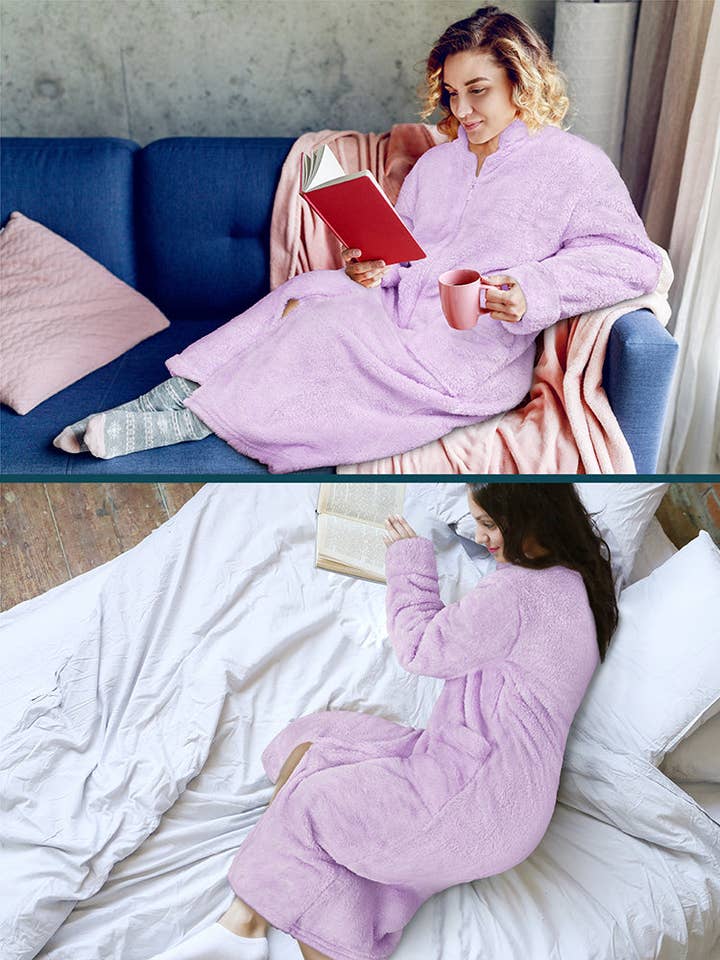 Pavilia - Wholesale Robe - Women's - Women's Sherpa Housecoat Zipper Robe45