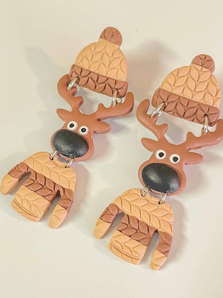 Sweater Moose Dangles for wholesale by Dainty Clay Earrings