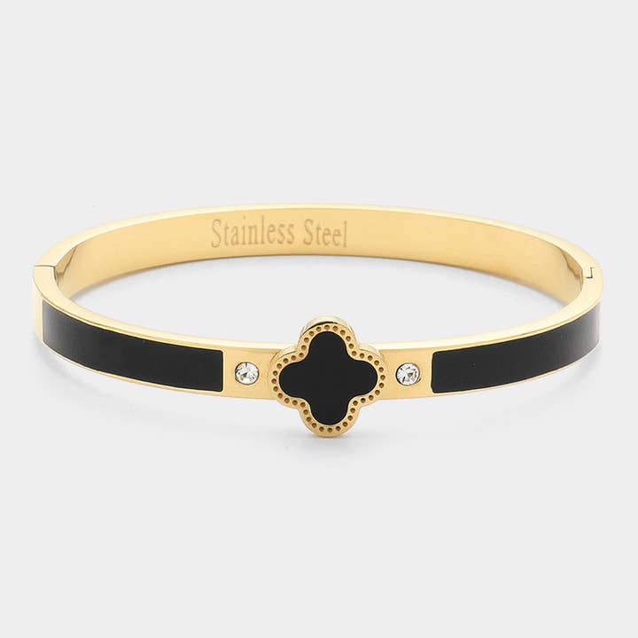 Sensibling Corp. - Wholesale Bangle Bracelet - Quatrefoil Pointed Stainless Steel Hinged Bracelet