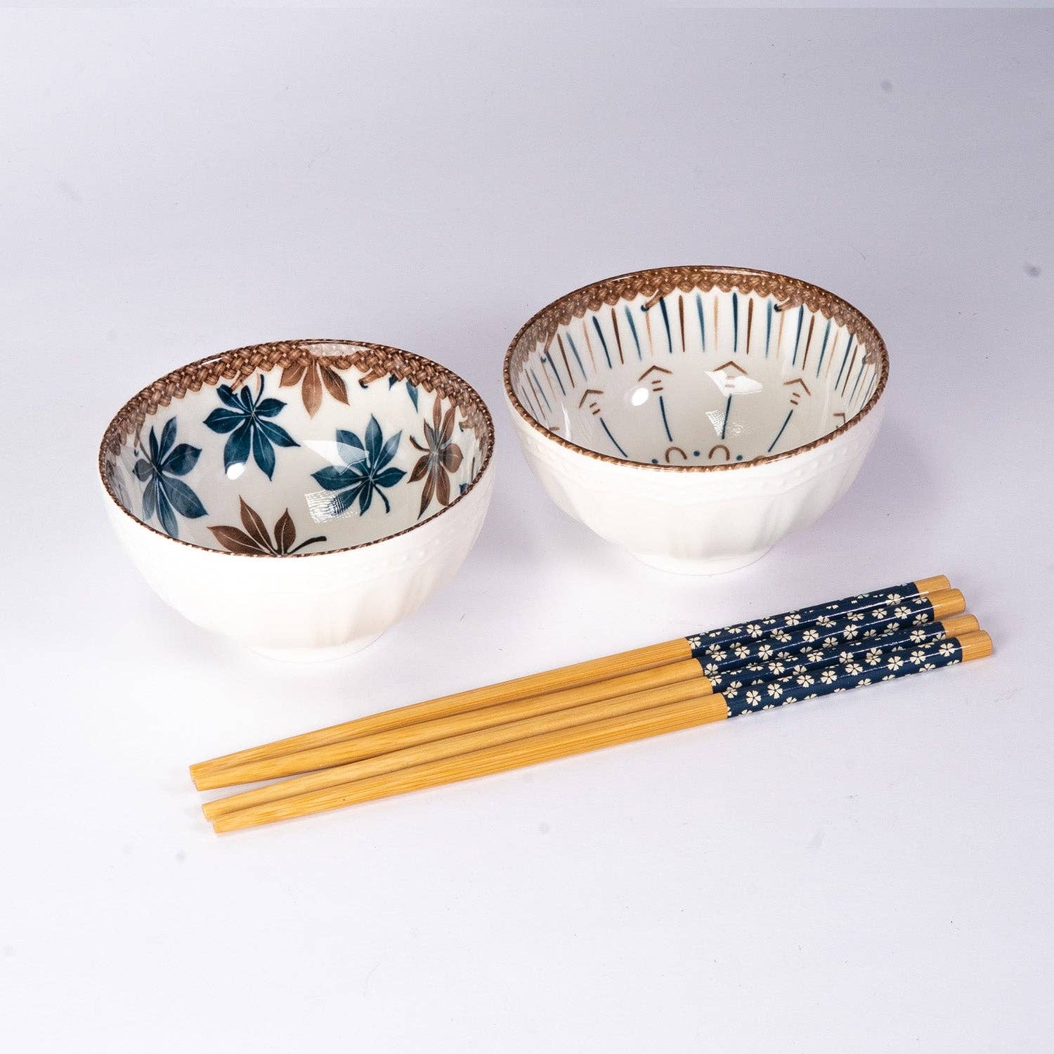 Urban Tokyo - Wholesale Bowl - Floral Arabesque Double Rice Set of 10oz 4.5"D Bowl With Chopsticks Gift Set 1/24)2