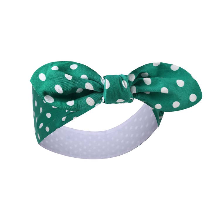 Bandeau réversible à pois verts Tie Knot pour la vente par Dolly & Dotty