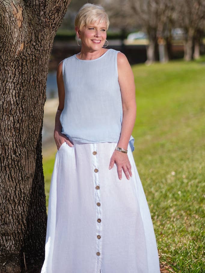 Rosalyn Linen Button Flair Skirt (SL108) for wholesale by TINA Stephens Italy/Tees By Tina
