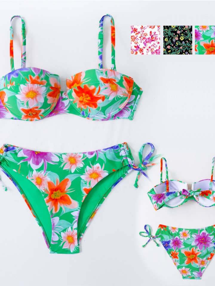 Bikini-Set für Damen mit Blumenmuster und verstellbaren Trägern für den Großhandel von Marine