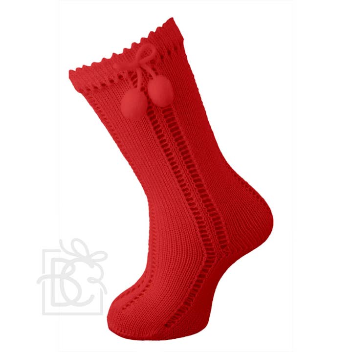 Scottish Yarn Openwork Kneehigh Pompom Socks for wholesale by Carlomagno