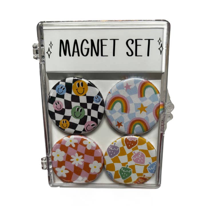 Checkered Background Icons 4 pack Magnet Set for wholesale by Kalan