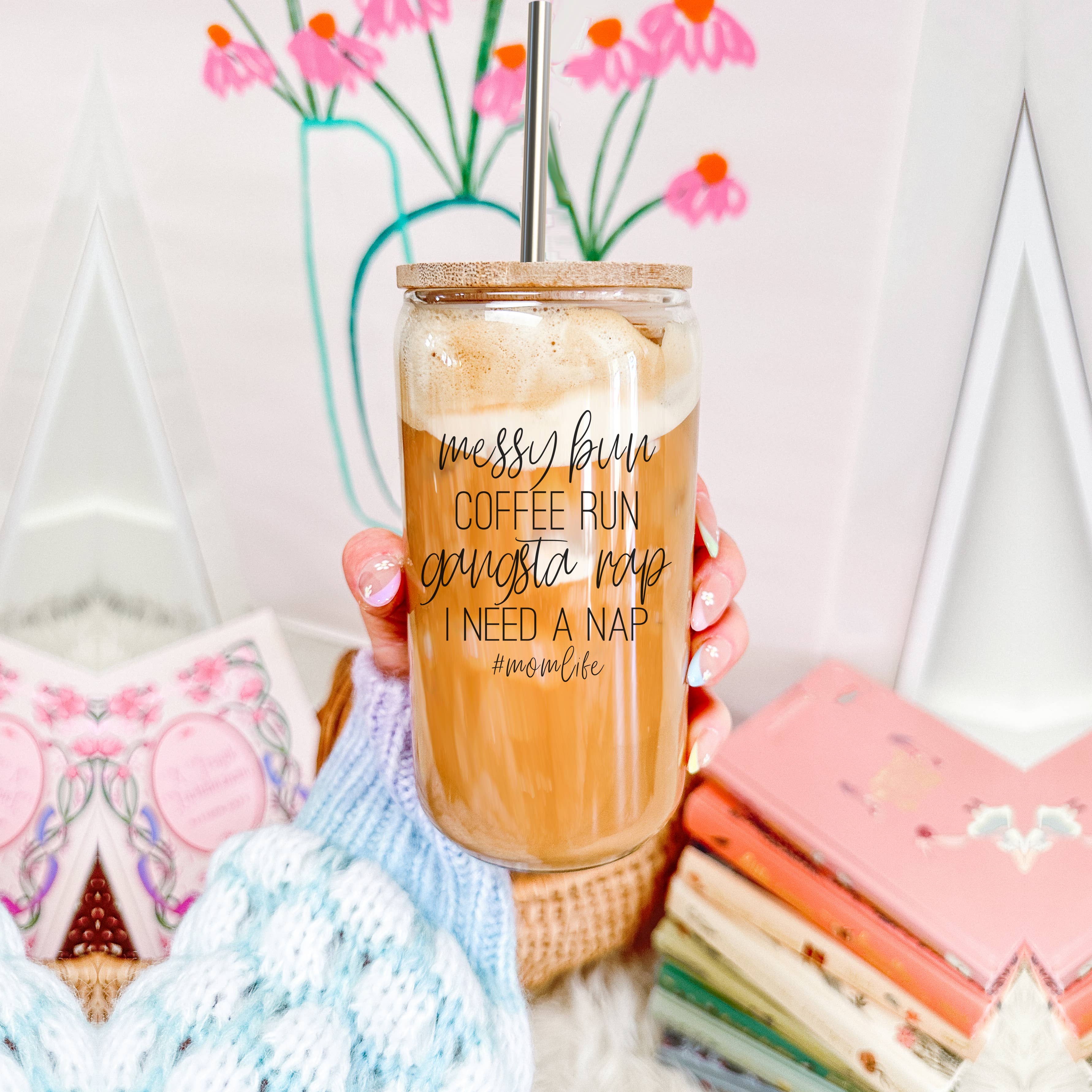 Gia Roma – Copo/caneca por atacado – Canecas de Café Outonais, Copos de Vidro Outono com Tampas + Palhinhas Reutilizáveis155